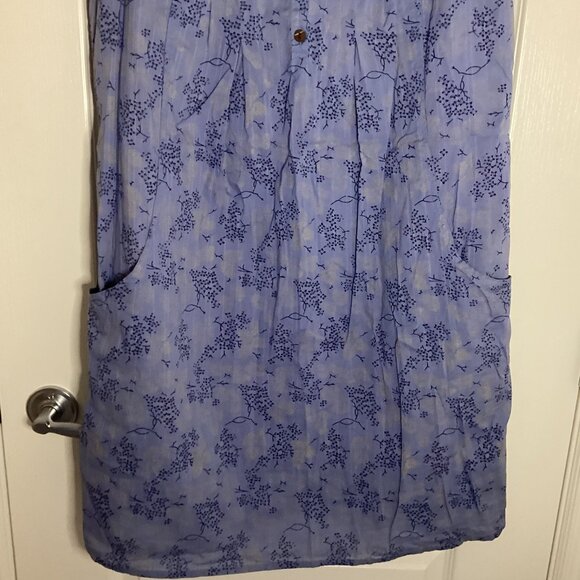 Chai Women's Summer Sleeveless Cotton Shift Dress Blue Floral Size L Comfy - Picture 3 of 9